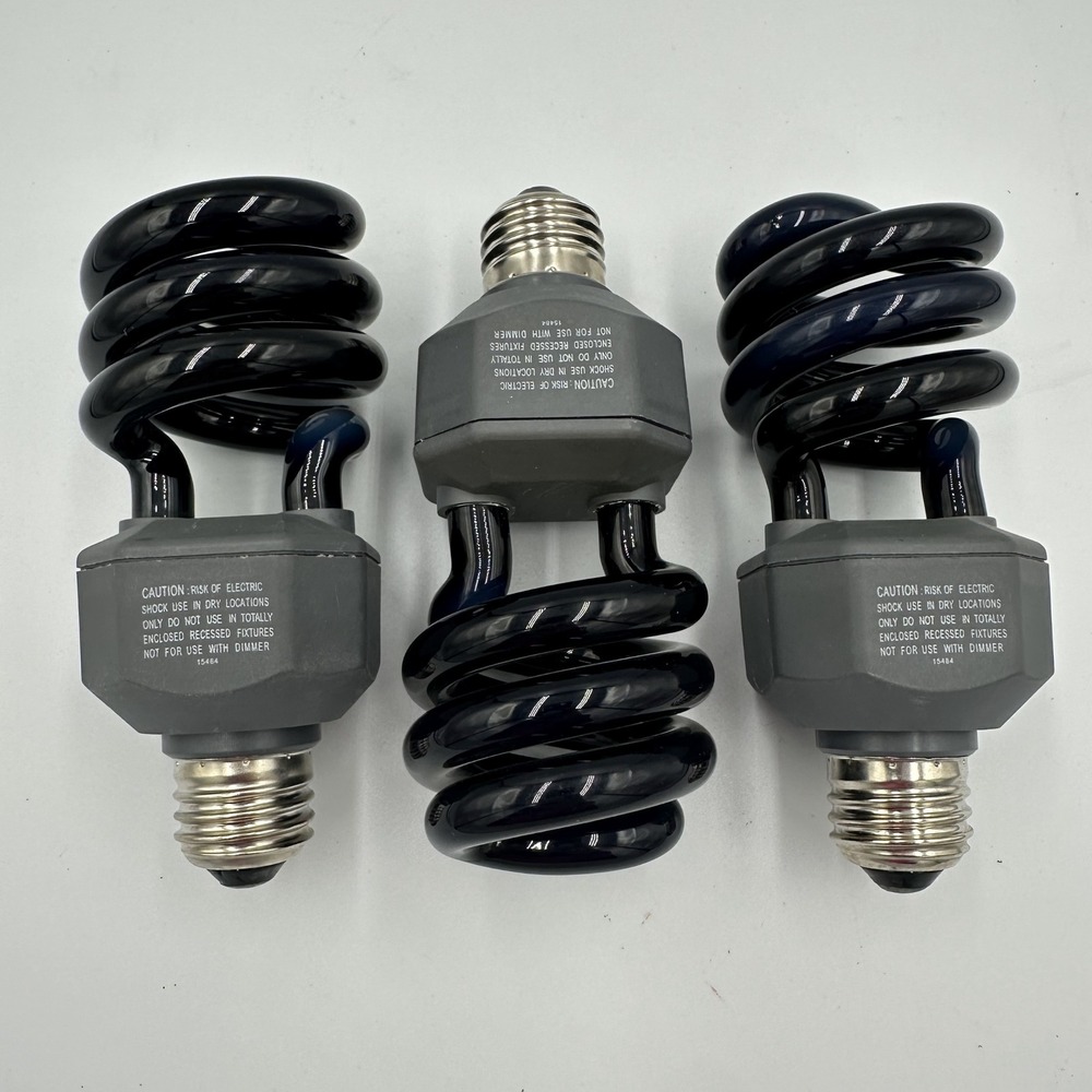 Lot of 3 Sunlite SL20BLB 20 Watt Black Light Blue Spiral CFL‎ Light Bulbs
